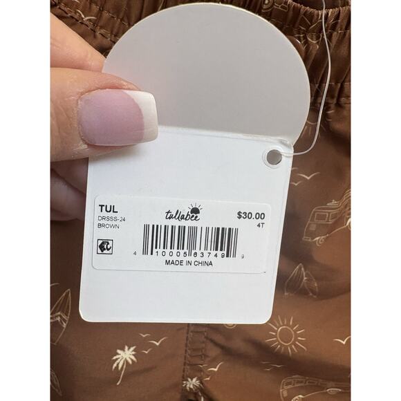 Mebie Baby Boys Swim Trunks 4T Brown Surf Bus Print UPF 50 Lined Board Shorts - Picture 4 of 7